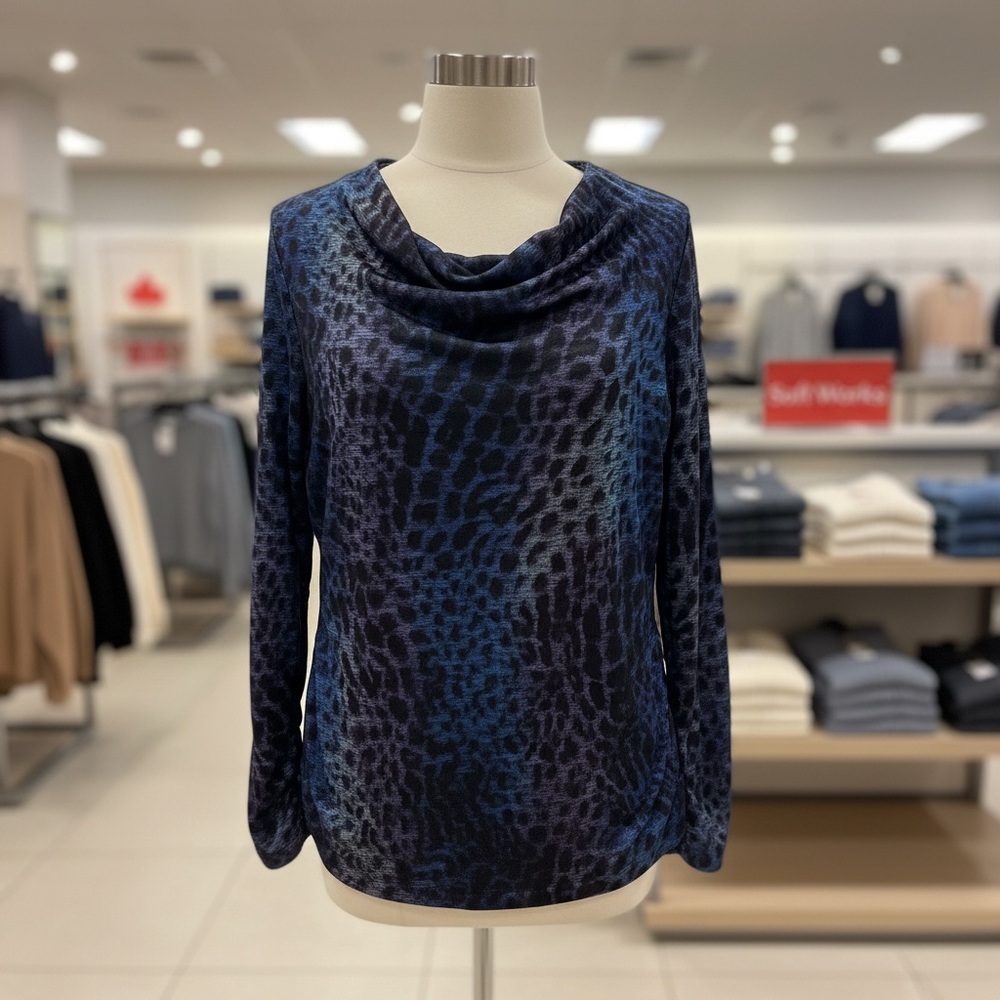 Chic Leopard Print Women's Blouse - Blue
